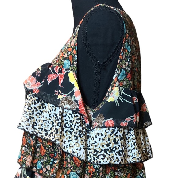 Tiered Mixed Print Ruffled Chiffon Sleeveless Top LUXE by NYC Design Co M - Picture 6 of 11